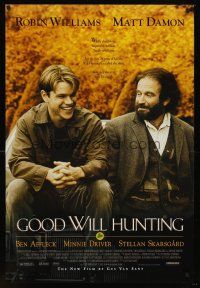 8h285 GOOD WILL HUNTING 1sh '97 great image of smiling Matt Damon & Robin Williams!