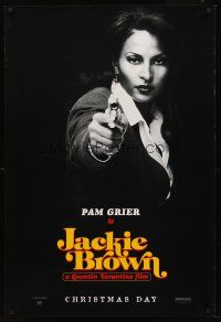 8h381 JACKIE BROWN teaser DS 1sh '97 Quentin Tarantino, cool image of Pam Grier in title role!
