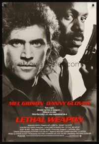 8h421 LETHAL WEAPON advance 1sh '87 great close image of cop partners Mel Gibson & Danny Glover!