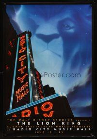 8h423 LION KING advance 1sh '94 classic Disney cartoon set in Africa, Radio City Music Hall!