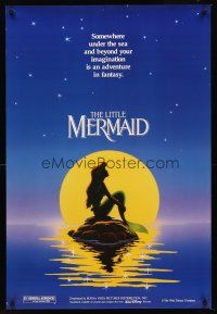 8h430 LITTLE MERMAID DS teaser 1sh '89 Disney, great cartoon image of Ariel in moonlight!
