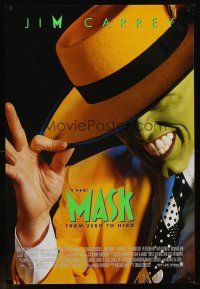 8h451 MASK style B int'l 1sh '94 great super close up of wacky Jim Carrey in full make-up!
