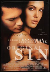 8h518 ORIGINAL SIN int'l 1sh '01 sexy close-up of Antonio Banderas & Angelina Jolie!