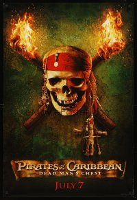 8h545 PIRATES OF THE CARIBBEAN: DEAD MAN'S CHEST teaser DS 1sh '06 great image of skull & torches!