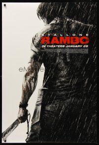 8h572 RAMBO advance DS 1sh '08 Julie Benz, wildman Sylvester Stallone in title role w/knife!