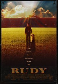 8h593 RUDY DS 1sh '93 Sean Astin on field gets to play Notre Dame football!