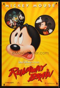 8h595 RUNAWAY BRAIN DS 1sh '95 Disney, great huge Mickey Mouse Jekyll & Hyde cartoon image!