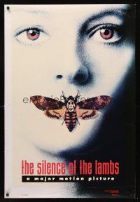8h635 SILENCE OF THE LAMBS style A DS teaser 1sh '90 image of Jodie Foster with moth over mouth!