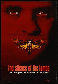 8h636 SILENCE OF THE LAMBS style B teaser DS 1sh '91 creepy Anthony Hopkins with moth over mouth!