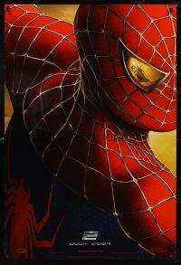 8h656 SPIDER-MAN 2 teaser DS 1sh '04 cool image of Tobey Maguire as superhero, Sam Raimi!