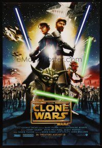 8h675 STAR WARS: THE CLONE WARS advance DS 1sh '08 art of Anakin Skywalker, Yoda, & Obi-Wan Kenobi!