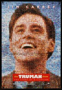 8h733 TRUMAN SHOW teaser DS 1sh '98 really cool mosaic art of Jim Carrey, Peter Weir