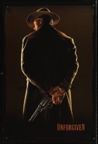 8h749 UNFORGIVEN undated teaser 1sh '92 image of gunslinger Clint Eastwood with back turned!