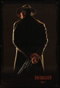 8h746 UNFORGIVEN dated DS teaser 1sh '92 image of gunslinger Clint Eastwood with back turned!