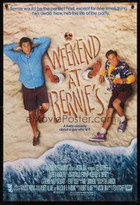 8h771 WEEKEND AT BERNIE'S 1sh '89 Andrew McCarthy, Jonathan Silverman & dead guy on beach!