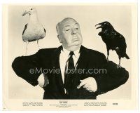8j089 BIRDS candid 8x10 still '63 wonderful image of director Alfred Hitchcock w/birds on shoulders!