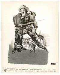 8j111 BOUNTY HUNTER 8x10 still '54 cool artwork of cowboy Randolph Scott w/smoking rifle!