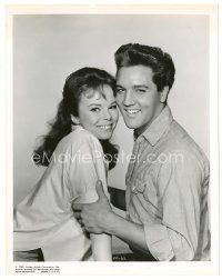 8j328 FOLLOW THAT DREAM 8x10 still '62 close up of smiling Elvis Presley holding sexy Anne Helm!