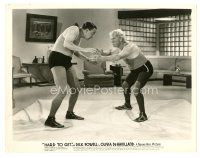 8j417 HARD TO GET 8x10 still '38 two tough looking wrestlers fighting on sheet in livingroom!