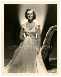 8j519 JUNE LOCKHART 8x10 still '30s smiling on a cool chair in a beautiful lace dress!