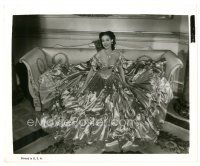 8j594 LORETTA YOUNG 8x10 still '40s sitting on couch in incredible dress with widest skirt!