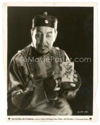 8j778 RETURN OF DR. FU MANCHU 8x10 still '30 great close up of Warner Oland holding Chinese card!