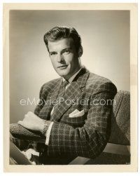 8j799 ROGER MOORE 8x10 still '40s youngest portrait ever, in suit & tie sitting in chair!