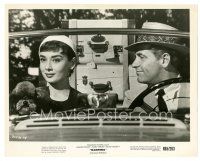 8j816 SABRINA 8x10 still R65 close up of Audrey Hepburn & William Holden in car!