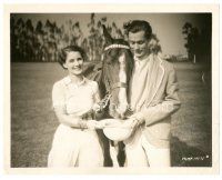 8j911 THEIR OWN DESIRE 8x10 still '29 Norma Shearer & Robert Montgomery feed horse from polo hat!