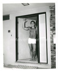 8j951 VAN WILLIAMS 8x9.75 still '50s great smiling beefcake image in white trunks waving by door!