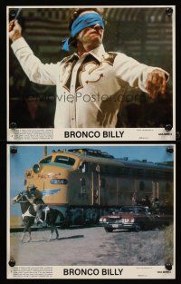 8k399 BRONCO BILLY 2 8x10 mini LCs '80 Clint Eastwood throwing knives blindfolded & robbing train!