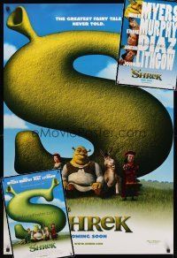 8m041 LOT OF 3 UNFOLDED SHREK DOUBLE-SIDED ONE-SHEETS '01 the greatest fairy tale never told!