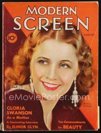 8m144 MODERN SCREEN magazine August 1932 wonderful artwork of pretty Barbara Stanwyck!