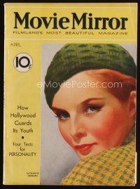 8m091 MOVIE MIRROR magazine April 1933 artwork of Katharine Hepburn by John Rolston Clarke!