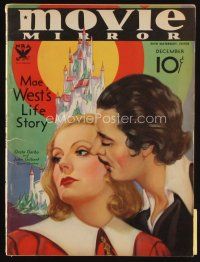 8m096 MOVIE MIRROR magazine December 1933 art of Greta Garbo & John Gilbert by Georgia Warren!