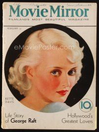 8m089 MOVIE MIRROR magazine February 1933 art of sexy blonde Bette Davis by John Rolston Clarke!
