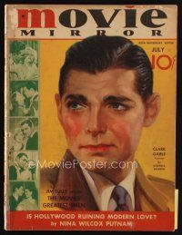 8m093 MOVIE MIRROR magazine July 1933 art of young shaven Clark Gable by Georgia Warren!