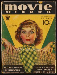 8m095 MOVIE MIRROR magazine October 1933 cool artwork of Katharine Hepburn by Milo Baine!
