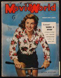 8m151 MOVIE WORLD vol 1 no 1 magazine August 1945 portrait of sexy Esther Williams on bicycle!