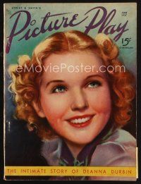 8m100 PICTURE PLAY magazine June 1937 great artwork of Deanna Durbin by Robert Biltmore!