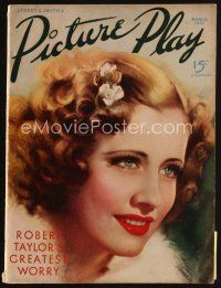 8m097 PICTURE PLAY magazine March 1937 artwork of beautiful Irene Dunne by Marland Stone!