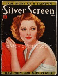 8m112 SILVER SCREEN magazine April 1938 wonderful artwork of sexy Myrna Loy by Marland Stone!