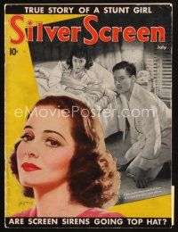8m115 SILVER SCREEN magazine July 1938 Olivia De Havilland & Errol Flynn + art by Marland Stone!