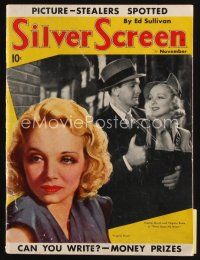 8m119 SILVER SCREEN magazine November 1938 Fredric March & Virginia Bruce + art by Marland Stone!