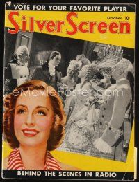 8m118 SILVER SCREEN magazine Oct 1938 art of Norma Shearer by Marland Stone + in Marie Antoinette!