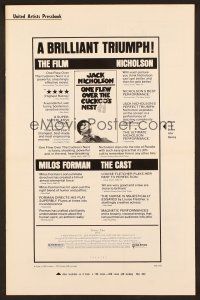 8m395 ONE FLEW OVER THE CUCKOO'S NEST pressbook '75 Jack Nicholson, Milos Forman classic!