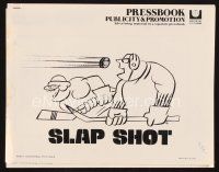 8m430 SLAP SHOT pressbook '77 Paul Newman hockey sports classic, great art by R.G.!