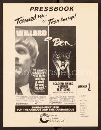 8m454 WILLARD/BEN pressbook '73 classic killer rat movies teamed up to tear 'em up!