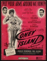 8m302 CONEY ISLAND sheet music '43 sexy dancer Betty Grable, Put Your Arms Around Me, Honey!