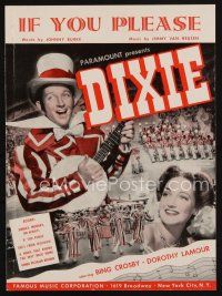 8m304 DIXIE sheet music '43 Bing Crosby with banjo & Dorothy Lamour, If You Please!